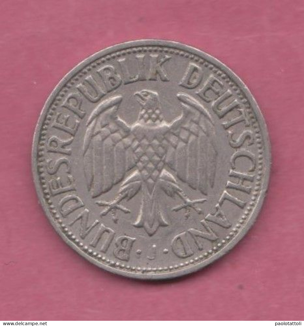 Germany,1950- Mint J - 1 Deutsche Mark- Nickel . Obverse Eagle, The Emblem Of Germany. Reverse Two Oak Branches - 1 Mark