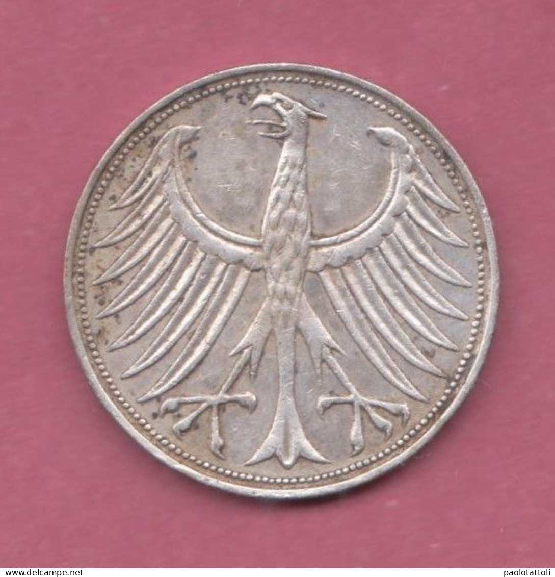 Germany,1956- Mint J - 5 Deutsche Mark- Silver . Obverse Eagle, The Emblem Of Germany. Reverse Nominatio  -SPL-, EF-, SU - 5 Mark