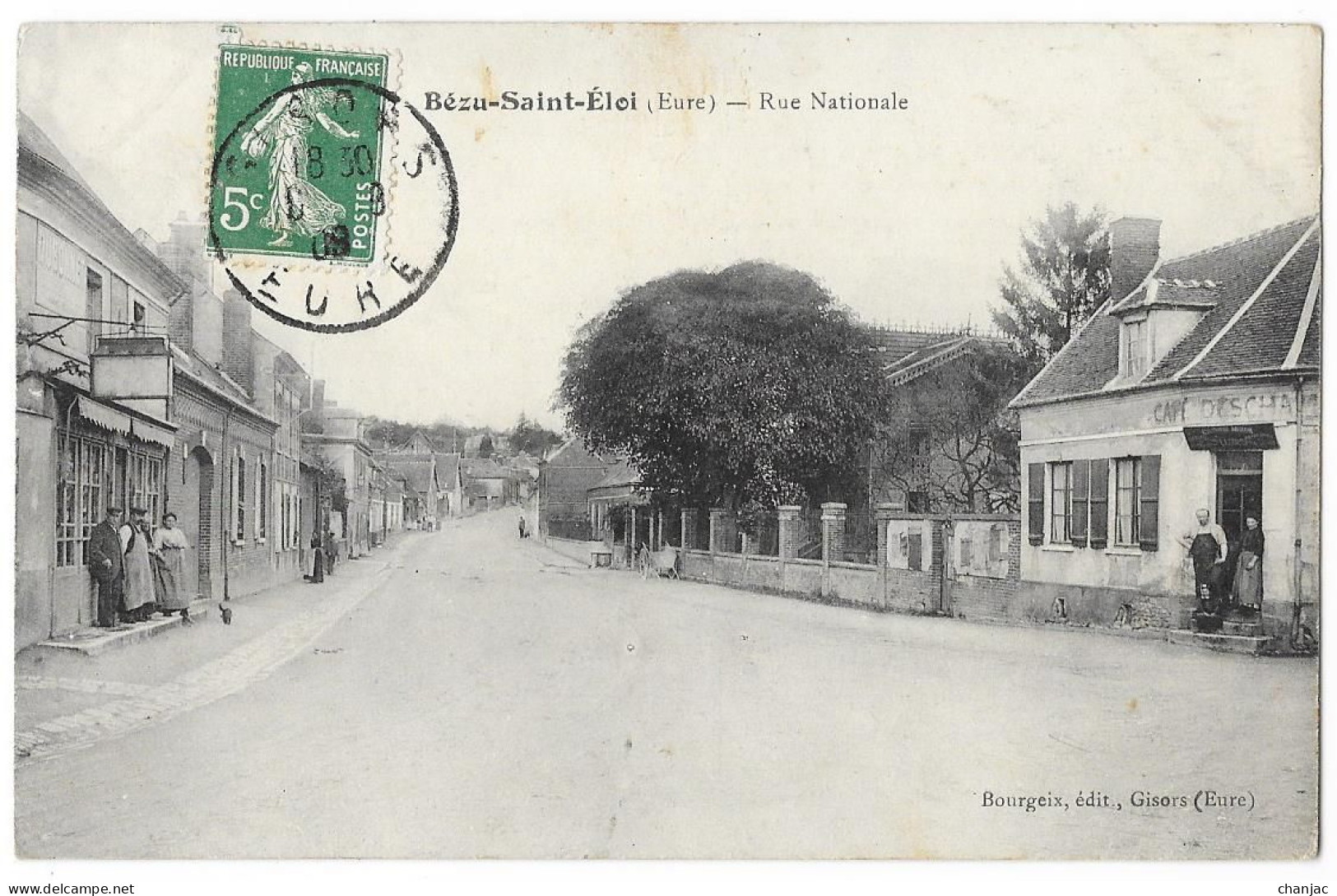 Cpa. 27 BEZU SAINT ELOI (ar. Les Andelys) Rue Nationale  (Café Animé) 1908   Ed. Bourgeix - Other & Unclassified