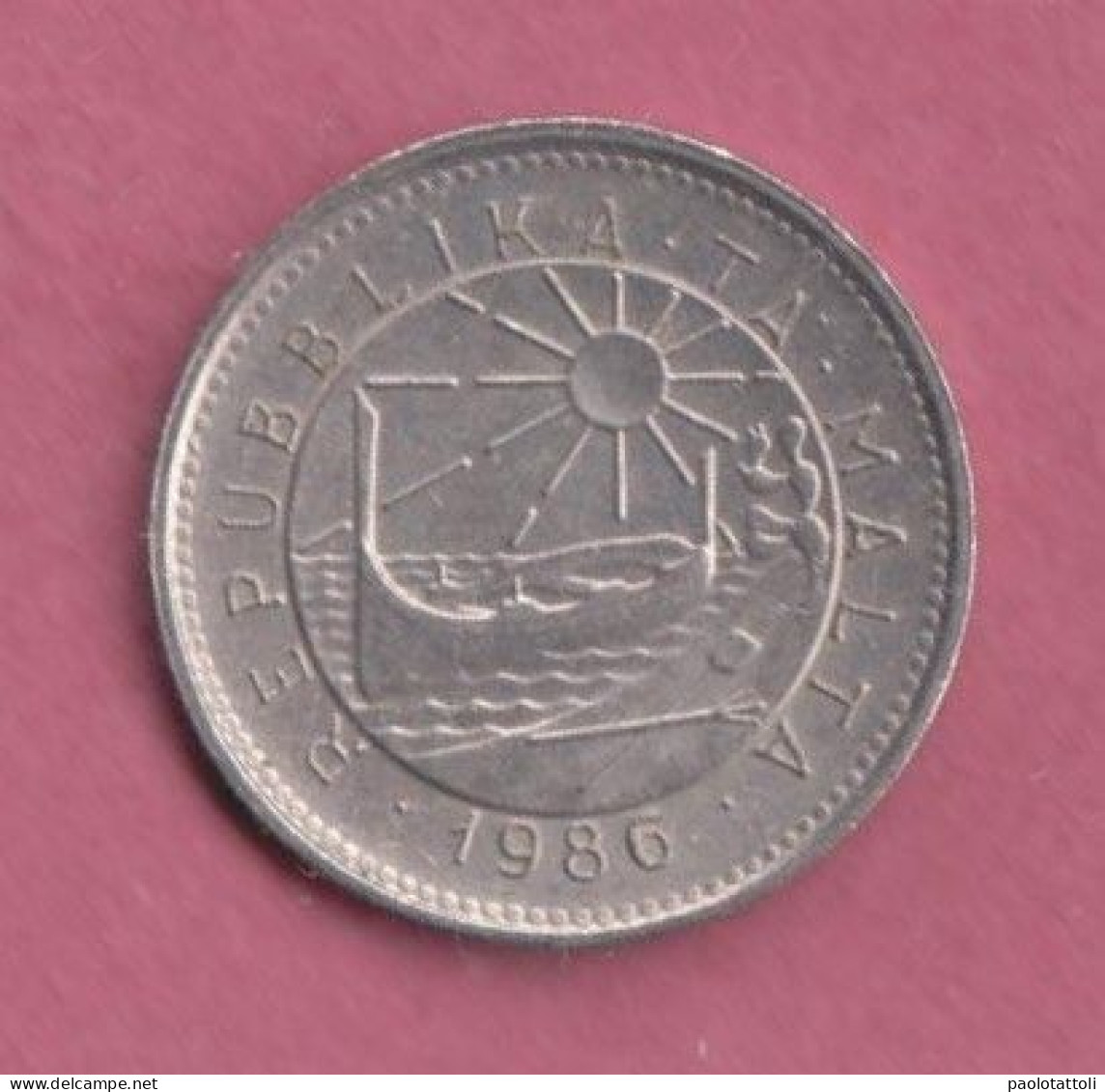 Malta, 1986- 5 Cents- Copper Nickel- Obverse Coastline Scene With Traditional Maltese Boat Luzzu. - Malta