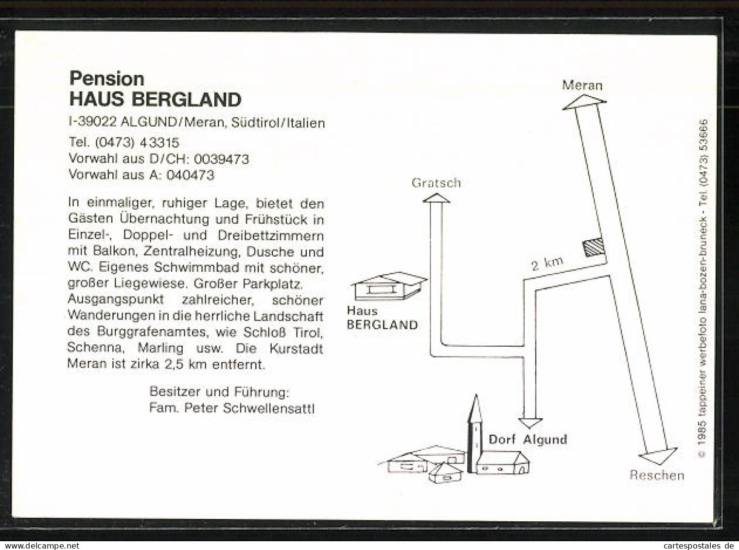 Cartolina Algund, Pension Haus Bergland  - Andere & Zonder Classificatie