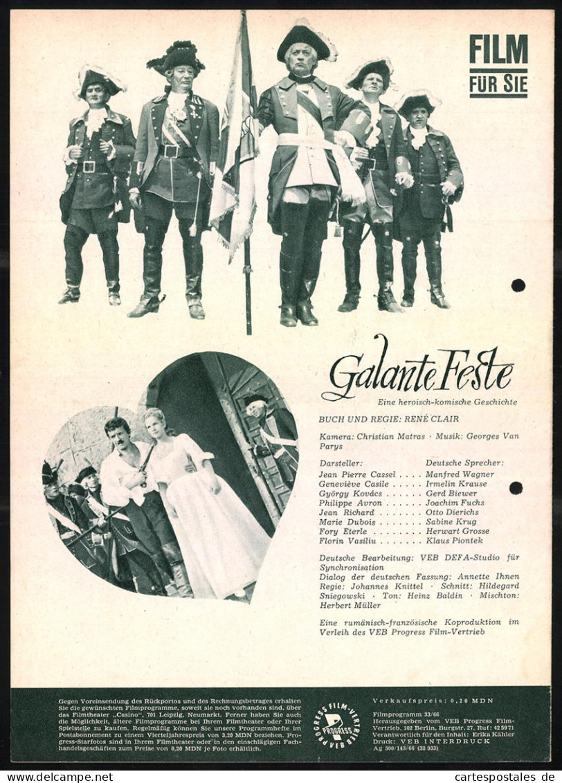 Filmprogramm Film Für Sie Nr. 33 /66, Galante Feste, Jean Pierre Cassel, Geneviève Casile, Regie: René Clair  - Magazines