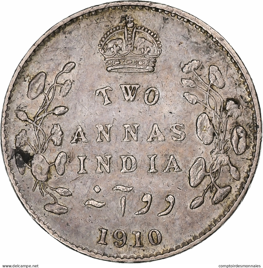 Inde Britannique, Edward VII, 2 Annas, 1910, Calcutta, Argent, TTB, KM:505 - Kolonien