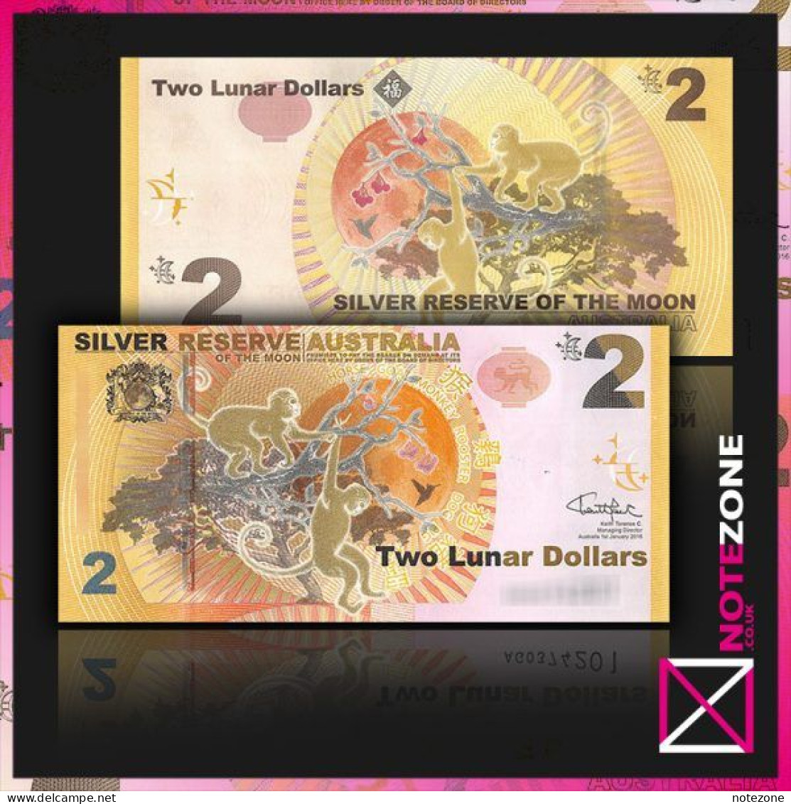 Australia $2 Lunar Silver Reserve Monkey Fantasy Private Note Test Note - Collections, Lots & Series