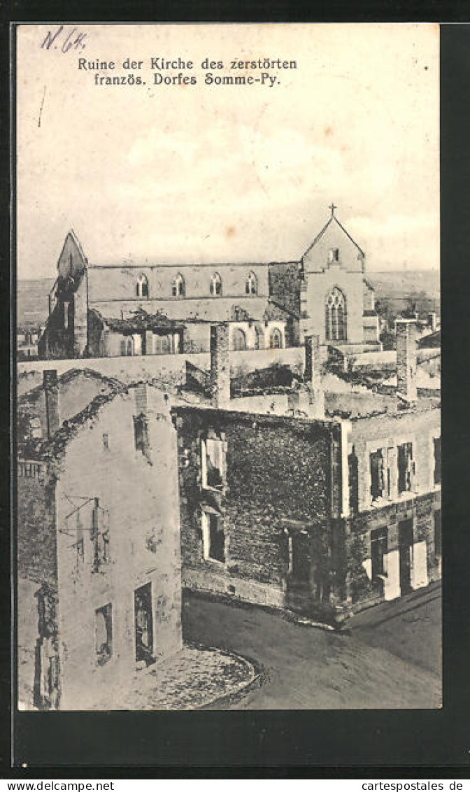 CPA Somme-Py, Ruine Der L'Église Des Détruites Französ. Dorfes  - Other & Unclassified