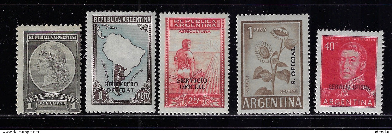 ARGENTINA 1901-1960  OFFICIAL STAMPS  SCOTT #O31,O49,O51,O96,O116  MH - Unused Stamps