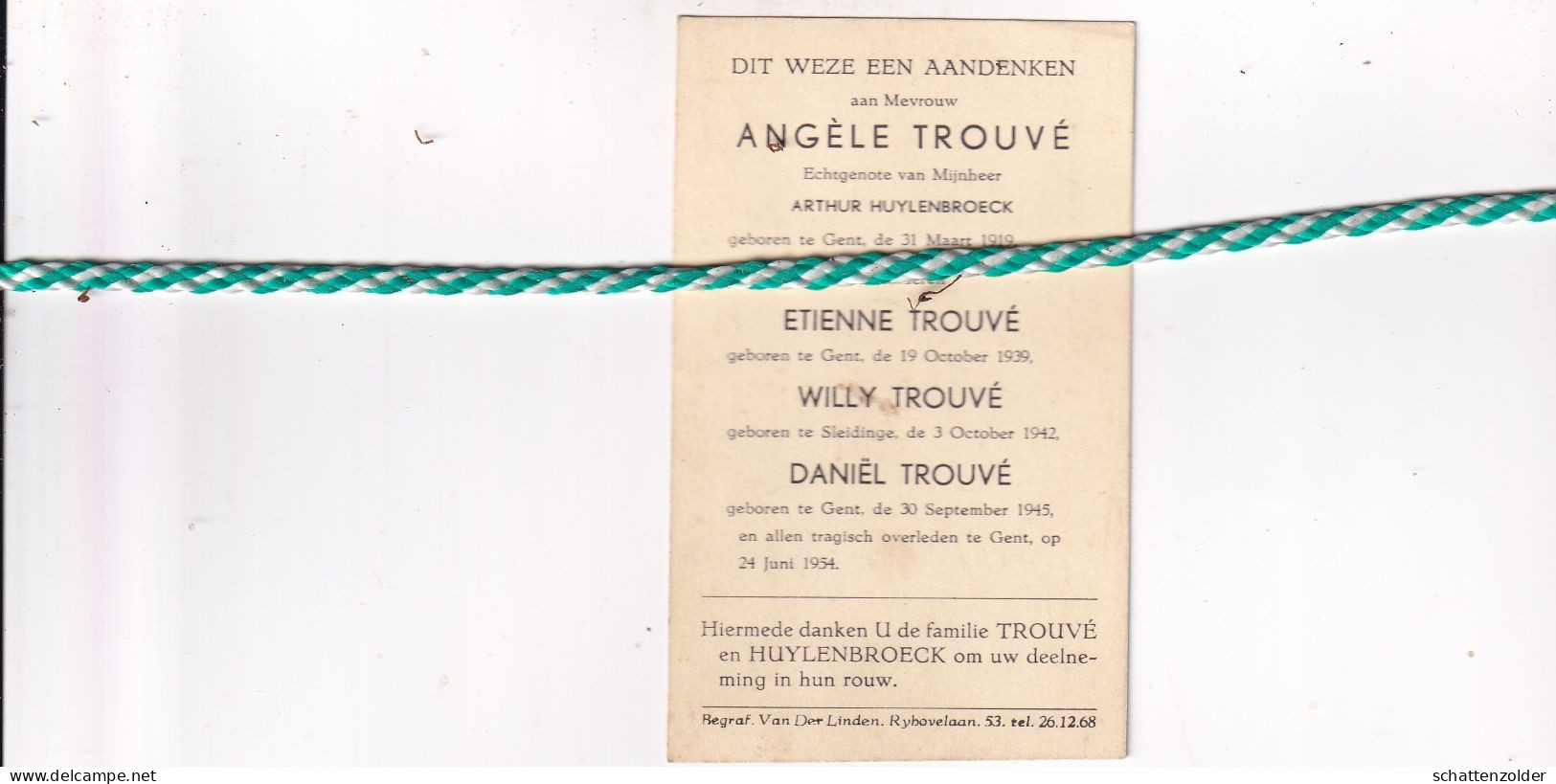 Angèle Trouvé-Huylenbroeck, Gent 1919, En Haar 3 Kinderen, Overleden Te Gent 1954. Foto - Décès