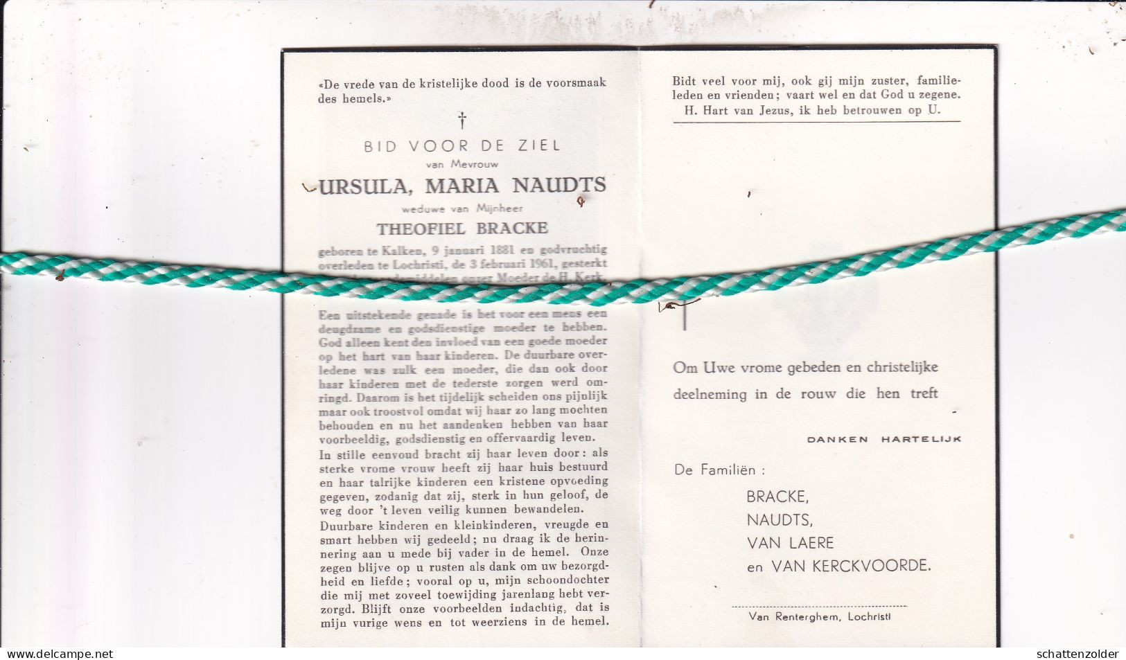 Ursula Maria Naudts-Bracke, Kalken 1881, Lochristi 1961 - Obituary Notices