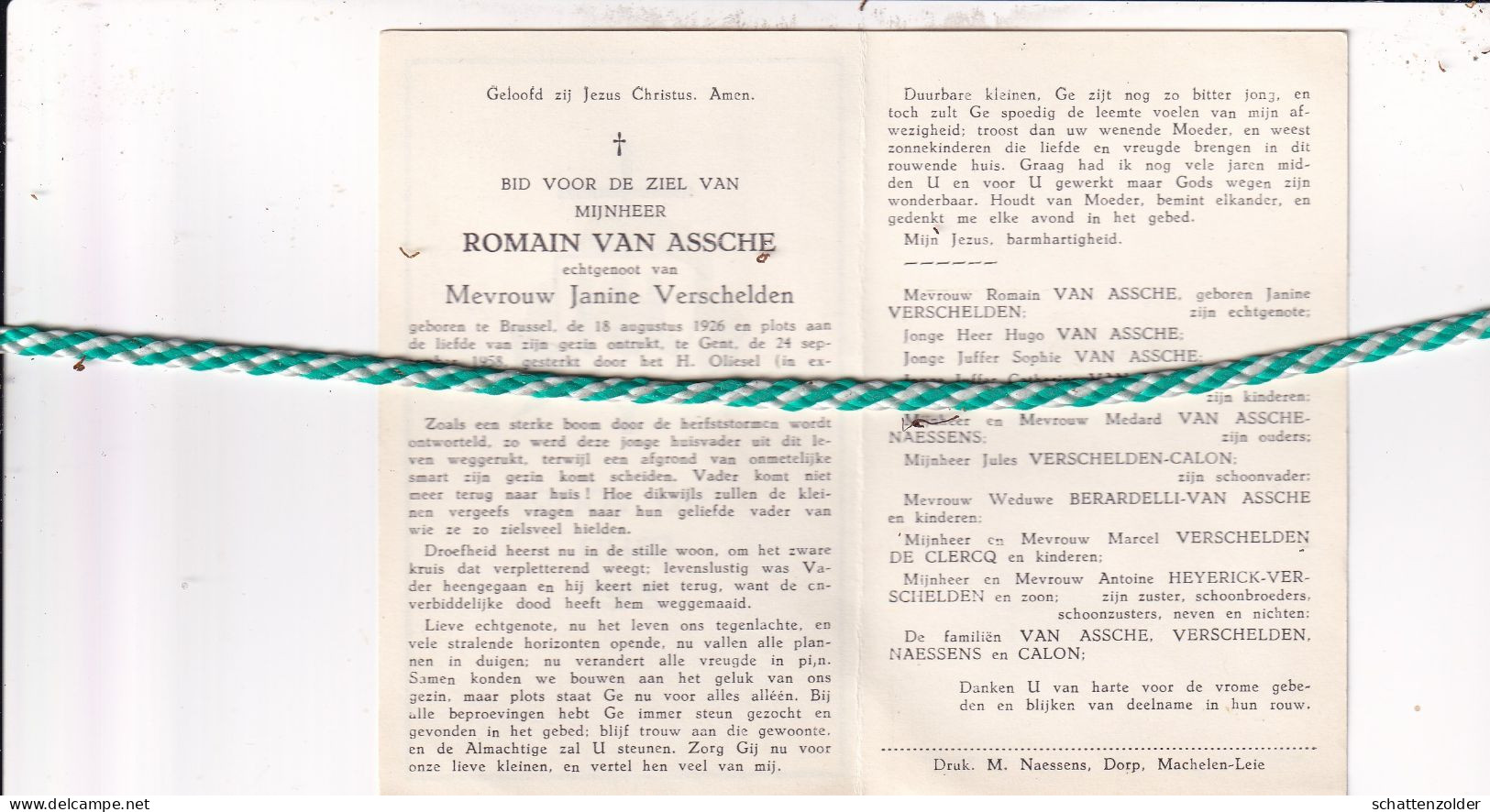 Romain Van Assche-Verschelden, Brussel 1926, Gent 1958 - Obituary Notices