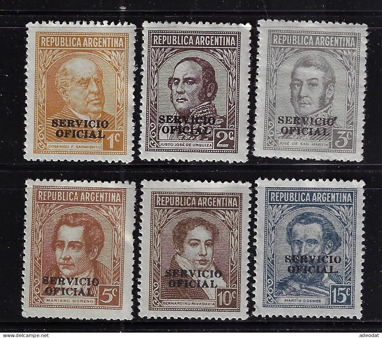 ARGENTINA 1938-1947  OFFICIAL STAMPS  SCOTT #O37,O38,O40,O41,O44,O46  MH - Unused Stamps