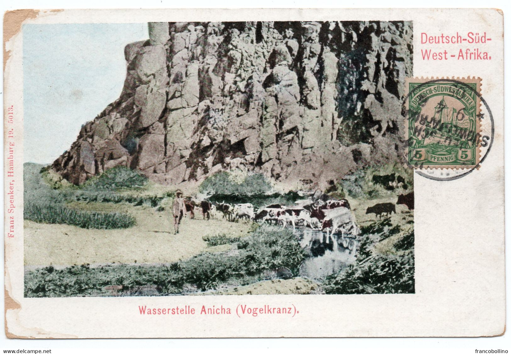 SOUTHWEST GERMAN AFRICA / NAMIBIA -WASSERSTELLE ANICHA (VOGELKRANZ) - WINDHUK CANCEL 1905 - German South West Africa