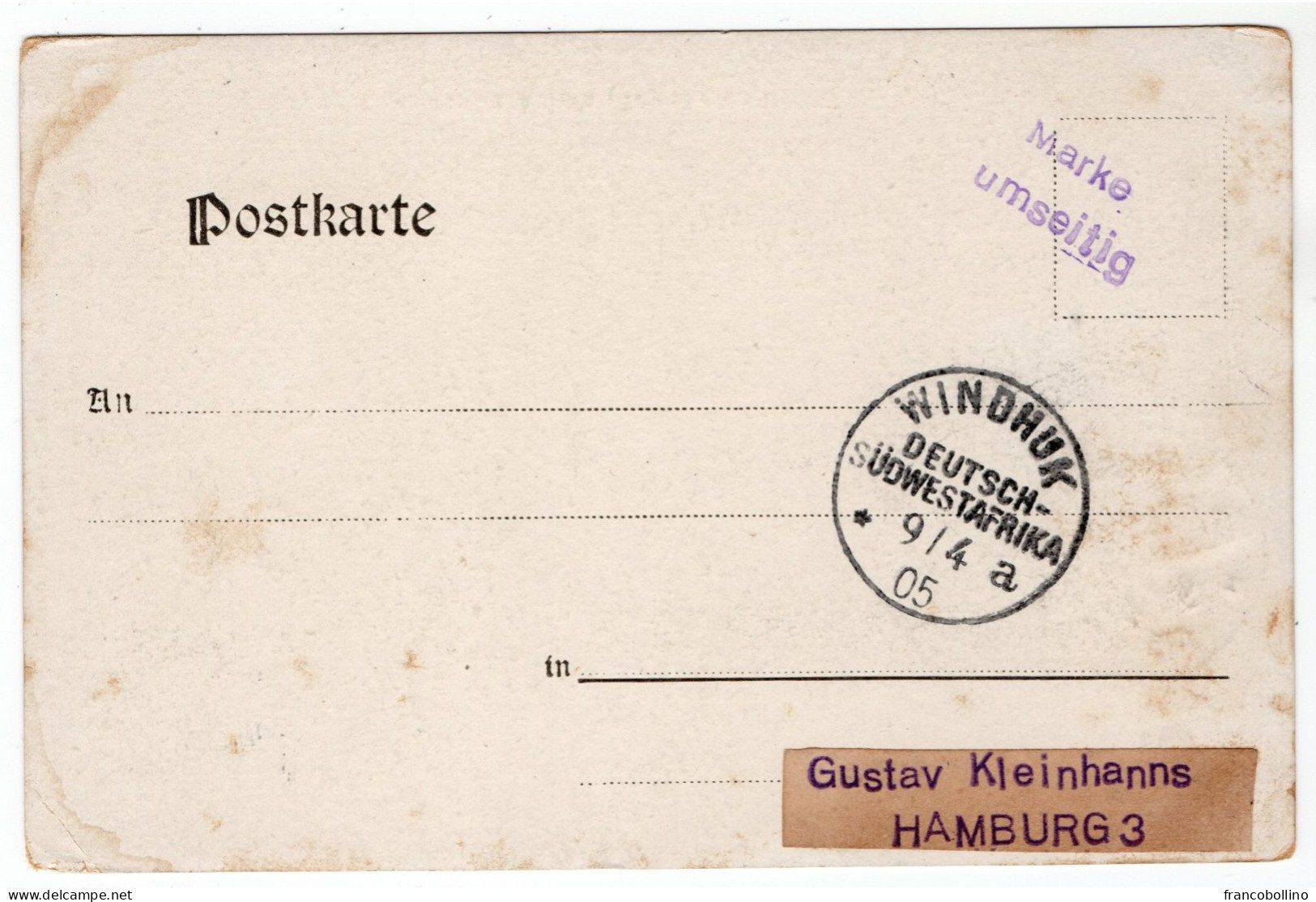 SOUTHWEST GERMAN AFRICA / NAMIBIA -WASSERSTELLE ANICHA (VOGELKRANZ) - WINDHUK CANCEL 1905 - Sud-Ouest Africain Allemand