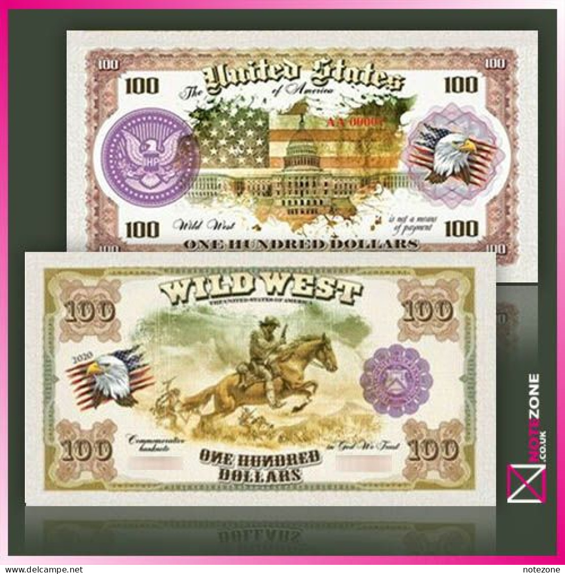 $100 USA Native Americans Wild West Cowboy PLASTIC Notes With Spot UV Private Fantasy - Collections