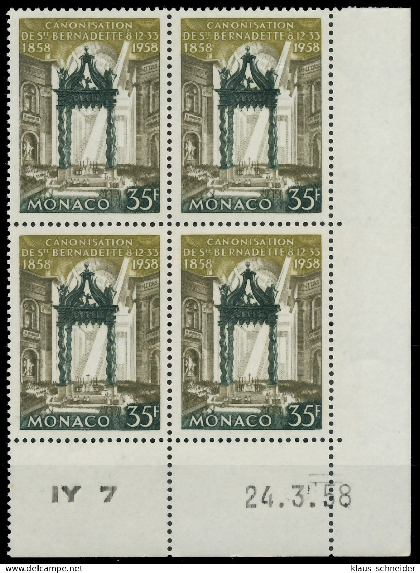 MONACO 1958 Nr 598 Postfrisch VIERERBLOCK ECKE-URE X3BA752 - Unused Stamps
