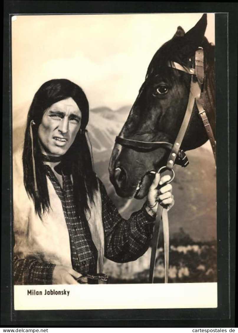 AK Schauspieler Milan Jablonsky Als Indianer Verkleidet Mit Pferd  - Acteurs
