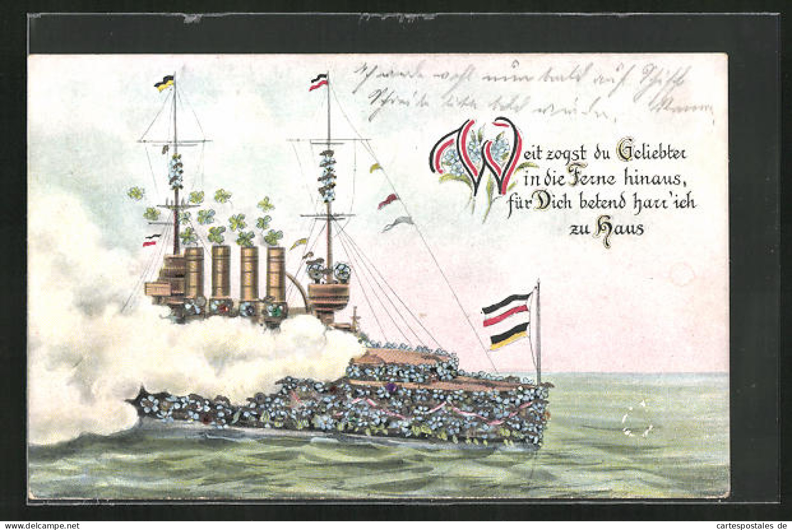 AK Blumenbild Eines Kriegsschiffes  - Sonstige & Ohne Zuordnung