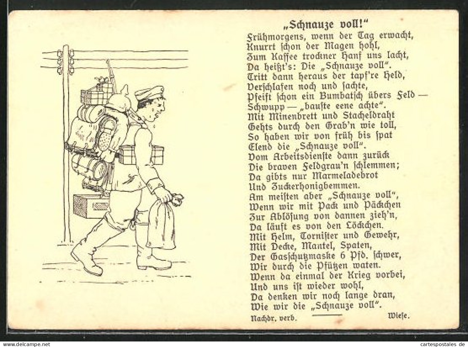AK Bepackter Soldat Hat Die Schnauze Voll, Soldatenhumor  - War 1914-18