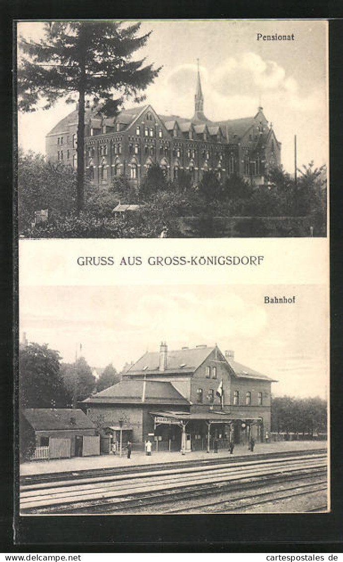 AK Gross-Königsdorf, Pensionat, Bahnhof  - Other & Unclassified
