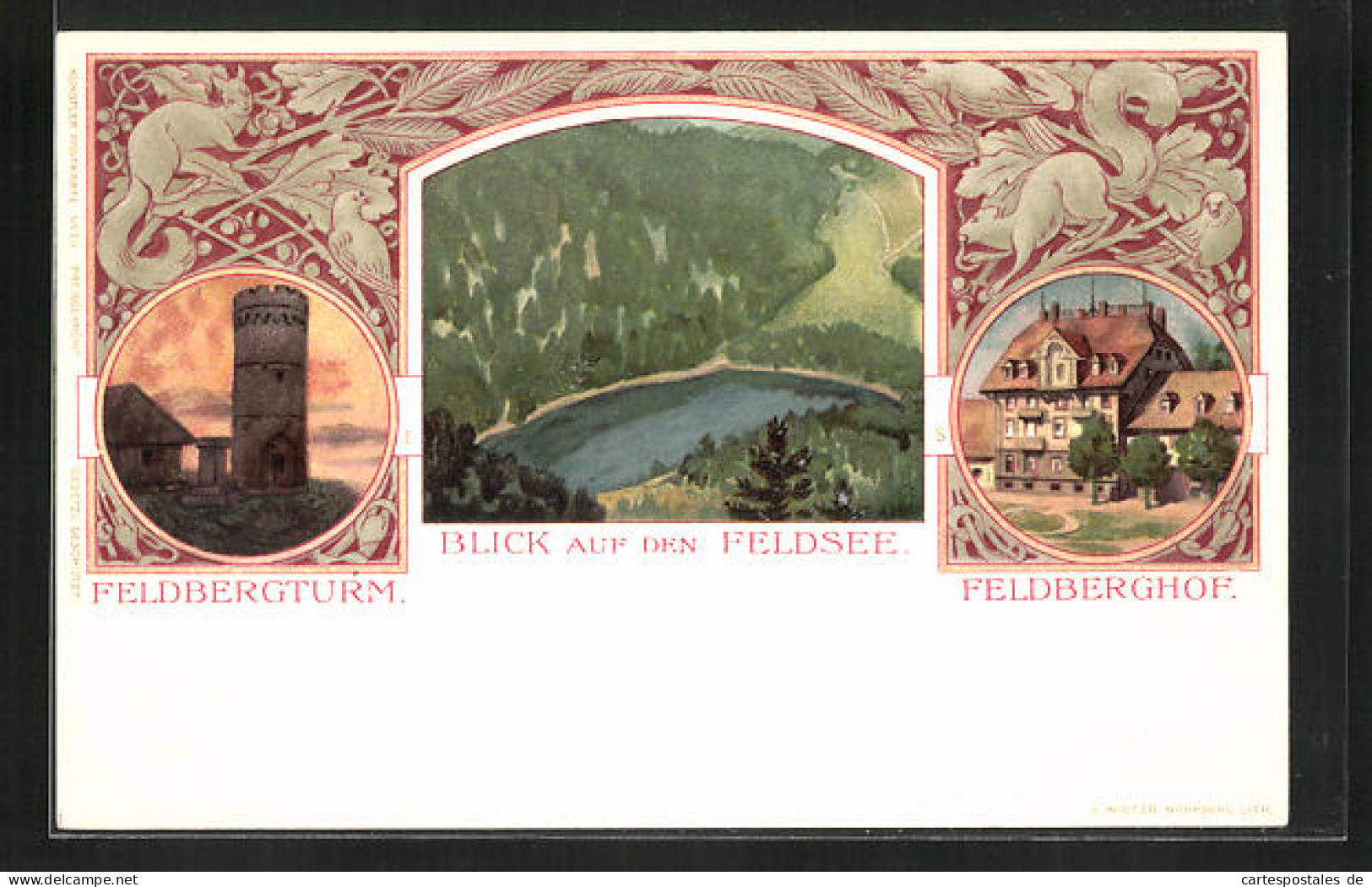 Lithographie Feldberg, Hotel Feldberghof, Feldsee Und -turm  - Feldberg