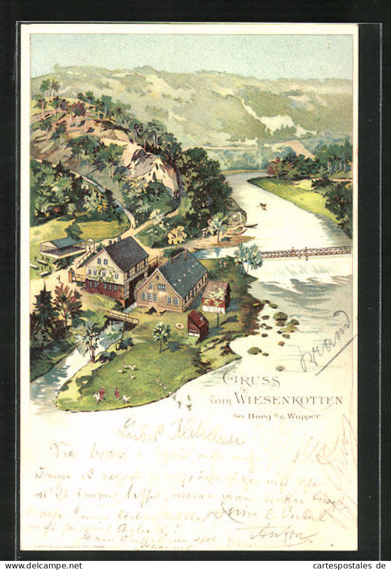 Lithographie Burg /Solingen, Mühle Und Gasthaus Zum Wiesenkotten  - Solingen