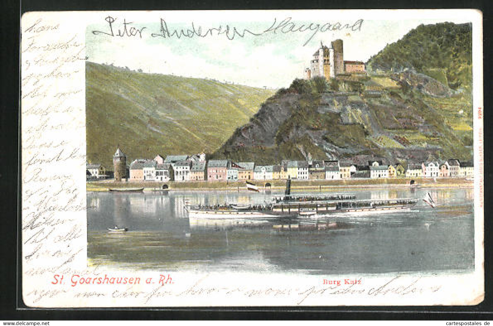 AK St. Goarshausen, Burg Katz, Rheindampfer  - St. Goar