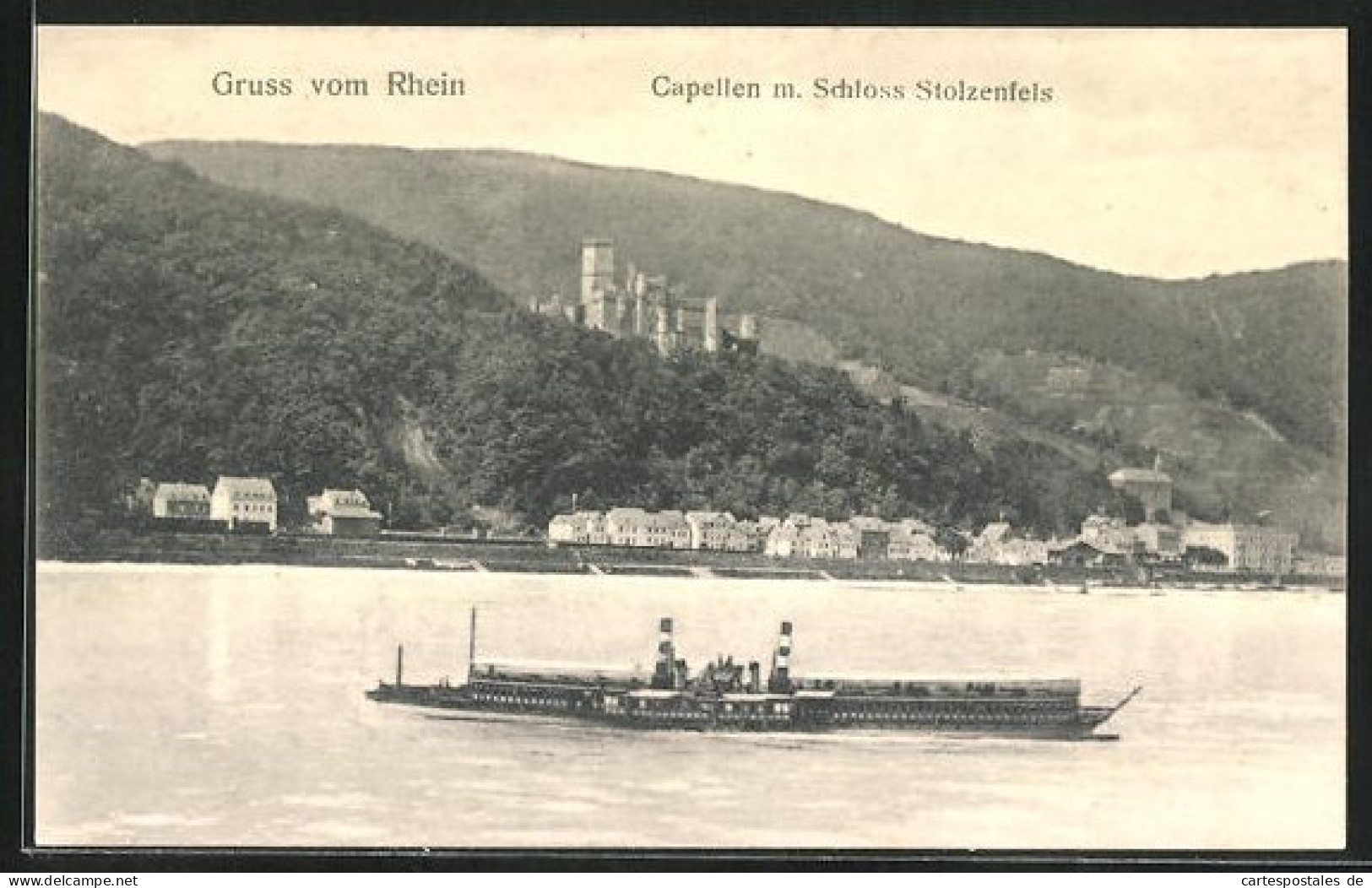 AK Capellen B. Koblenz, Ortspartie über Den Rhein Mit Schloss Stolzenfels, Rheindampfer  - Koblenz