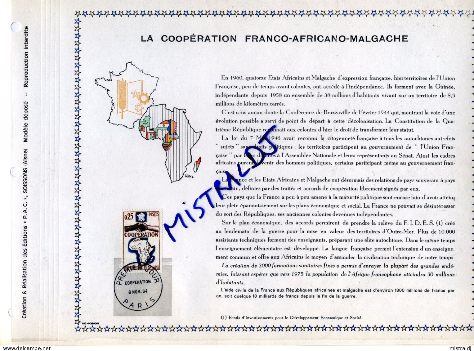 Rarissime Feuillet PAC (précurseur De CEF) De 1964.  La Coopération Franco-Africano-Malgache - 1960-1969