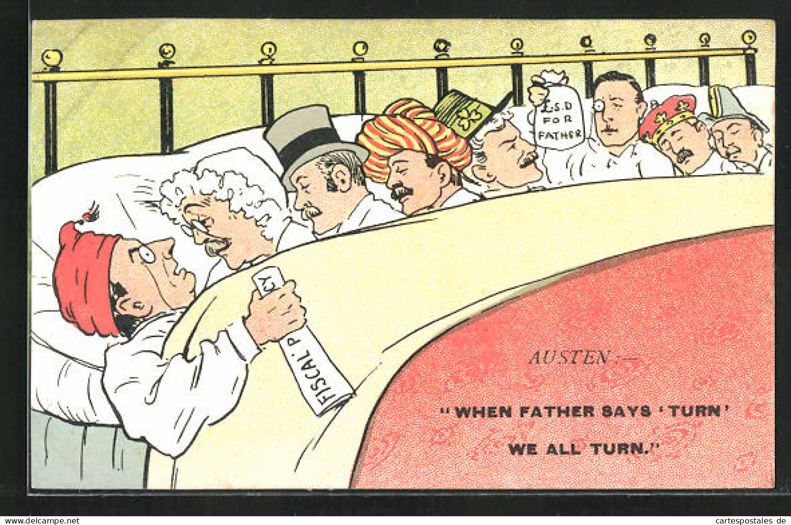 AK Chamberlain Mit Seinen Verbündeten Im Bett, Karikatur  - Politische Und Militärische Männer