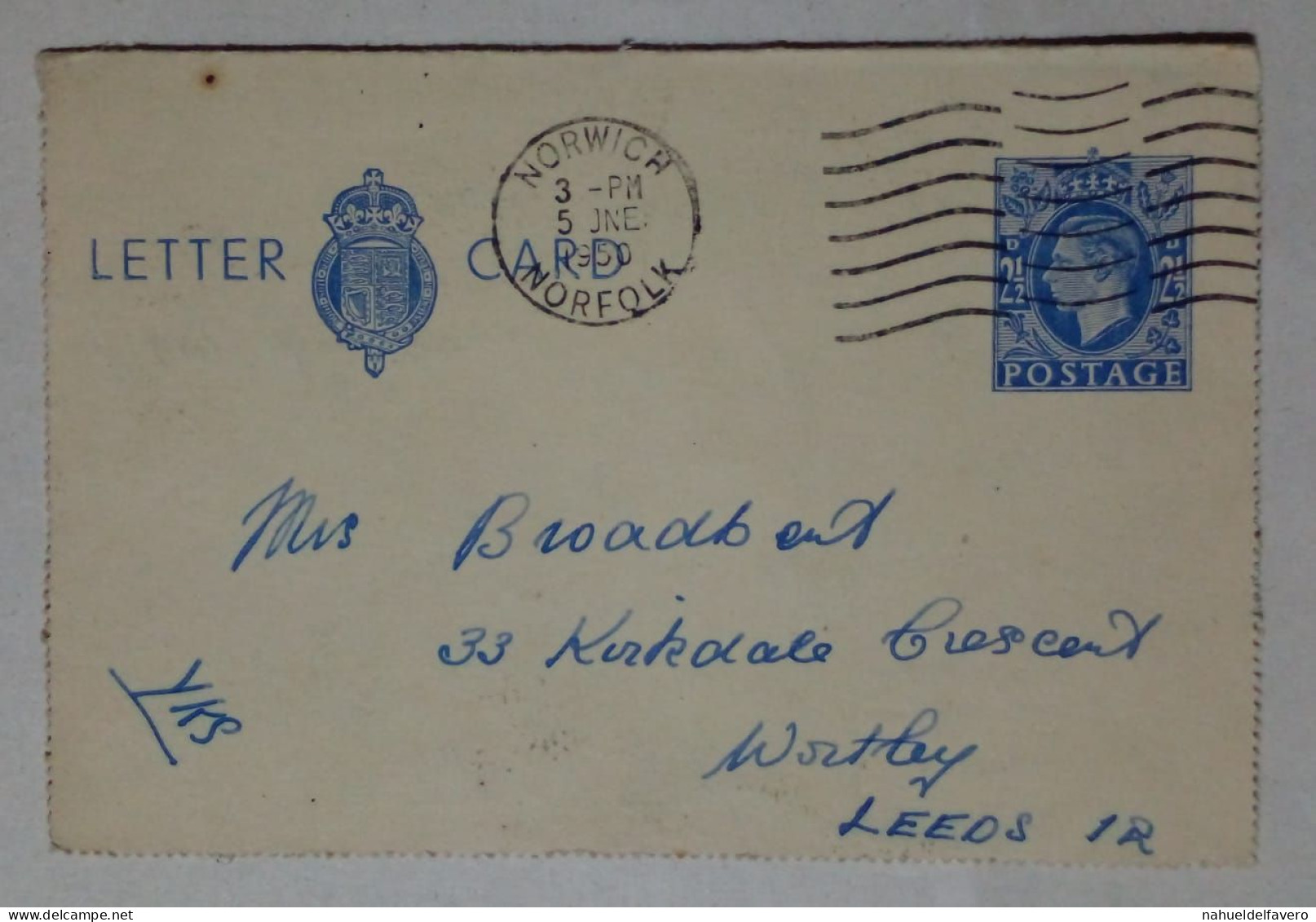 Grande-Bretagne - Carte-lettre Circulée (1950) - Oblitérés