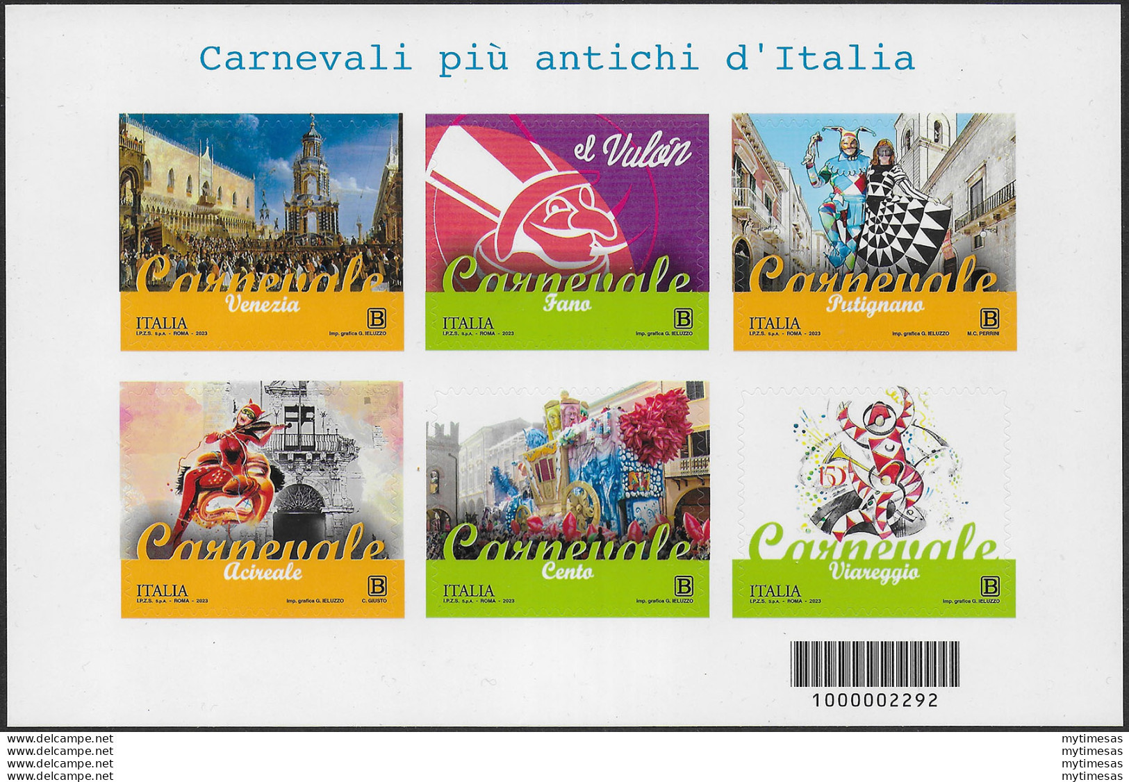2023 Italia "Carnevali Più Antichi D'Italia" MS MNH - Other & Unclassified