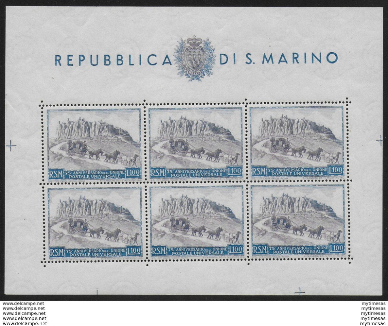 1949 San Marino Lire 100 UPU MS MNH Sassone N. 8 - Autres & Non Classés