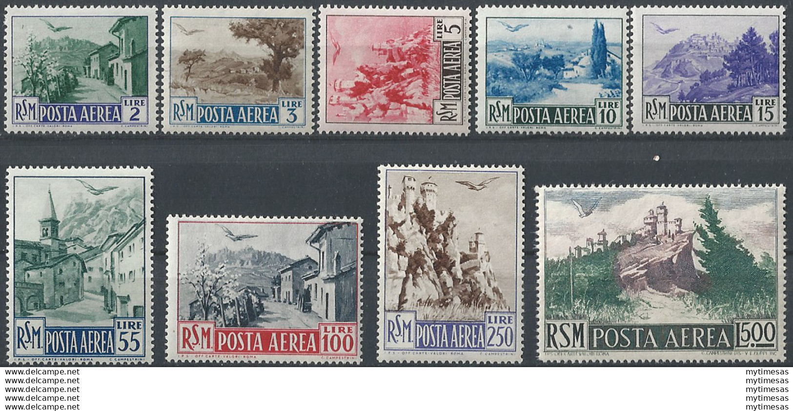 1950 San Marino Paesaggi 9v. MNH Sass. N. A83/91 - Autres & Non Classés