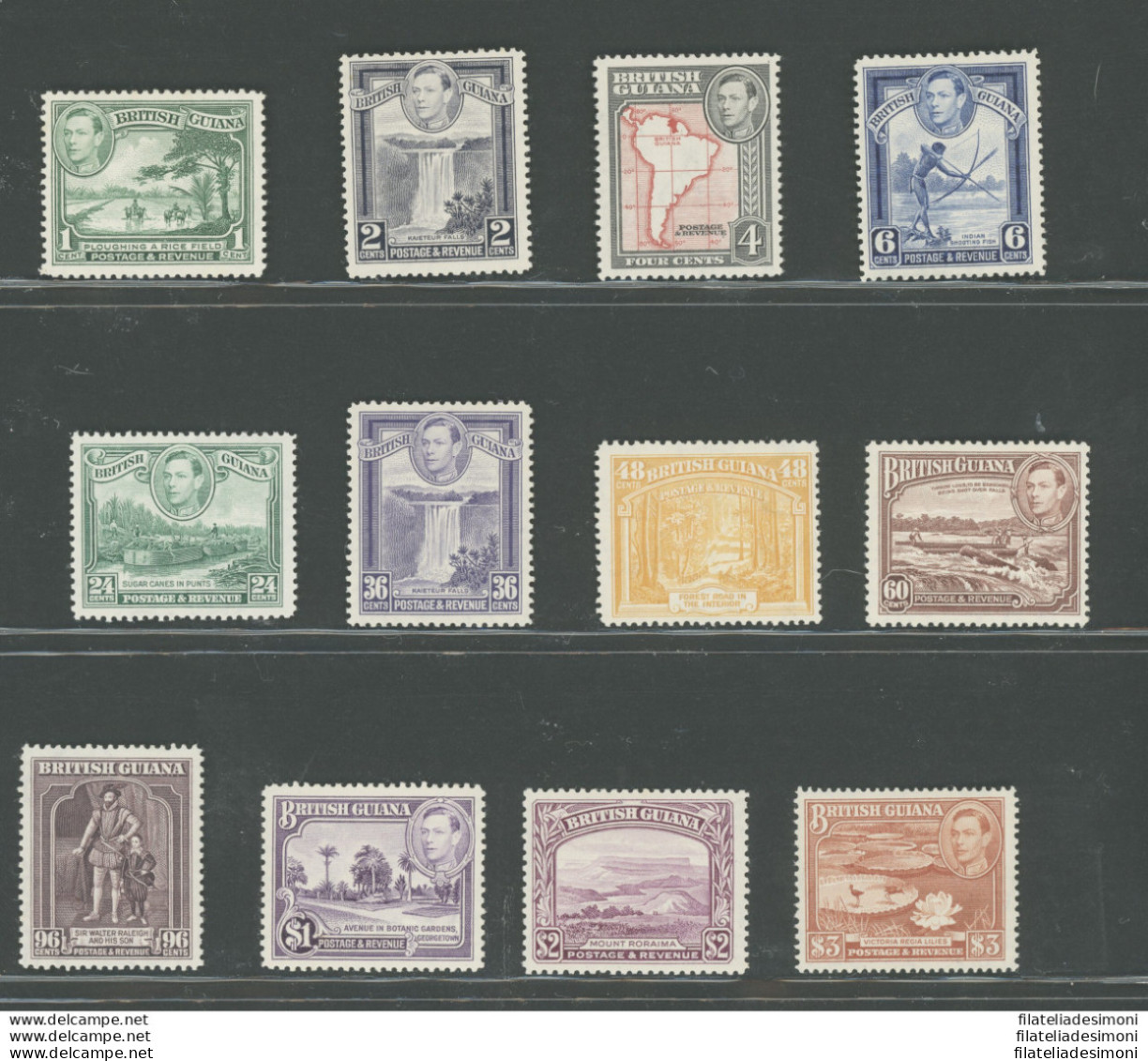 1938-52 BRITISH GUIANA - Stanley Gibbons N. 308-19, 12 Valori - MH* - Otros & Sin Clasificación