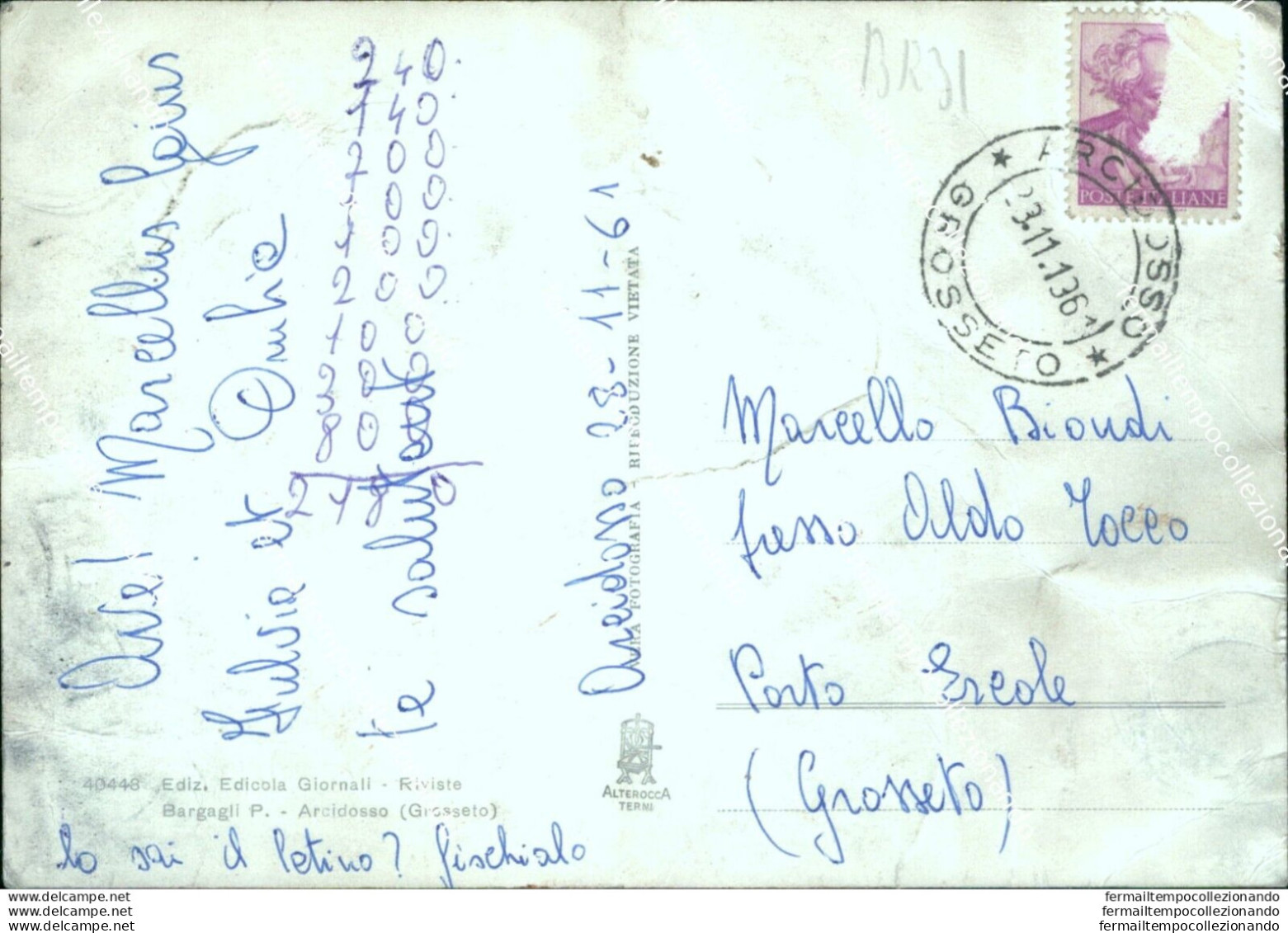 Br31 Cartolina Arcidosso Pieghe Macchie D'umidita' Provincia Di Grosseto Toscana - Grosseto