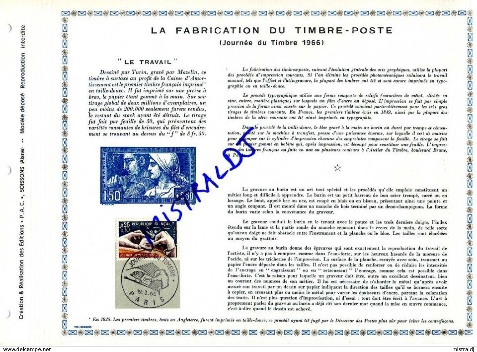 Rarissime Feuillet PAC (précurseur De CEF) De 1966. La Fabrication Du Timbre-poste (Journée Du Timbre 1966) - 1960-1969