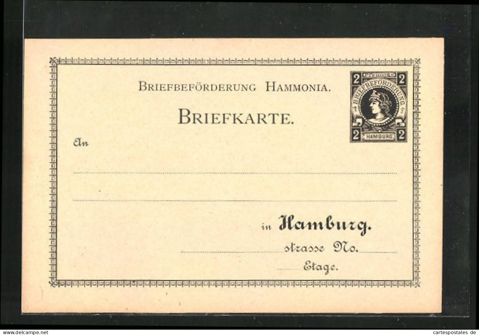 AK Briefkarte Private Stadtpost, Briefbeförderung Hammonia In Hamburg, 2 Pfg.  - Briefmarken (Abbildungen)
