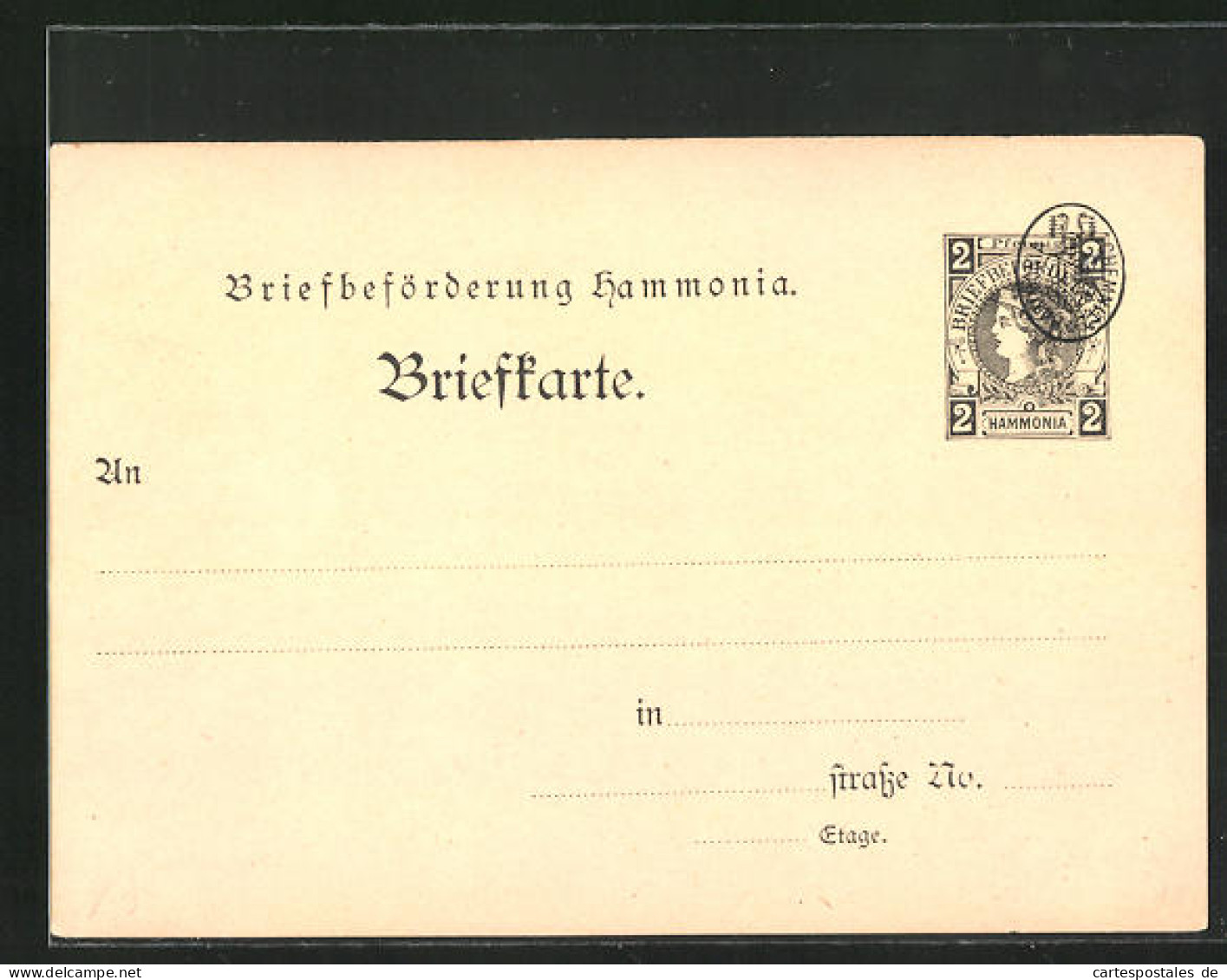 AK Private Stadtpost Hammonia Hamburg, Briefkarte 2 Pfg.  - Briefmarken (Abbildungen)