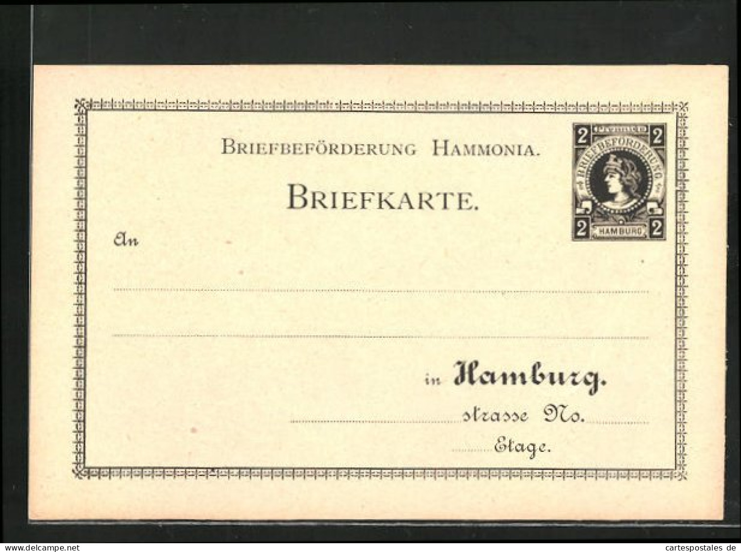 AK Briefkarte, Private Stadtpost Hammonia Hamburg, 2 Pfg.  - Timbres (représentations)