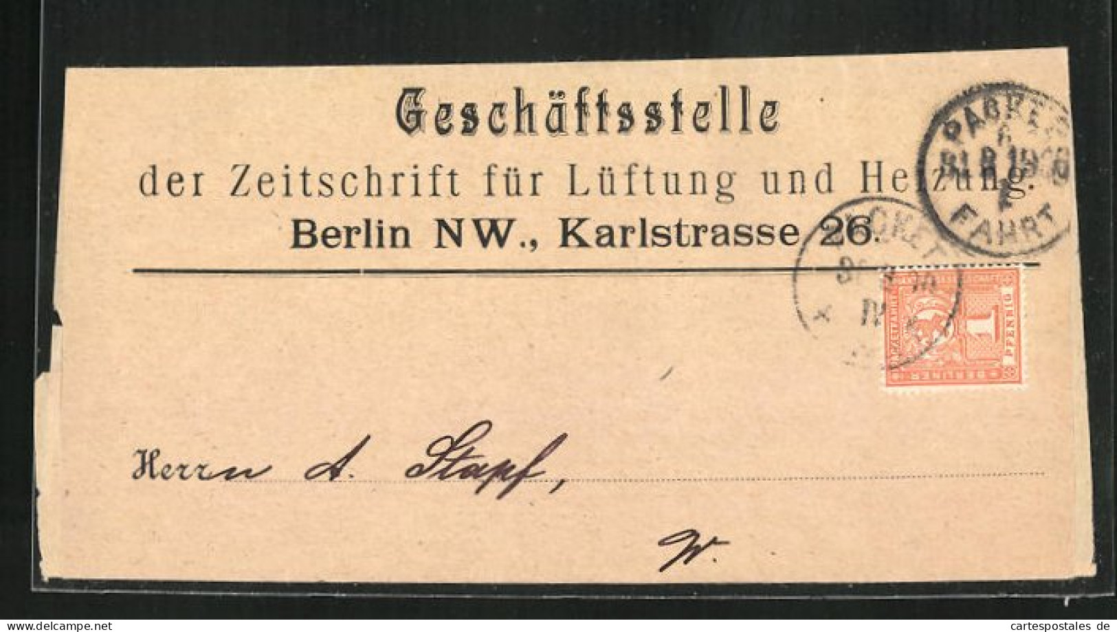 Banderole Berlin, Geschäftsstelle Der Zeitschrift Für Lüftung Und Heizung, Karlstrasse 26, Korrepondenz  - Stamps (pictures)