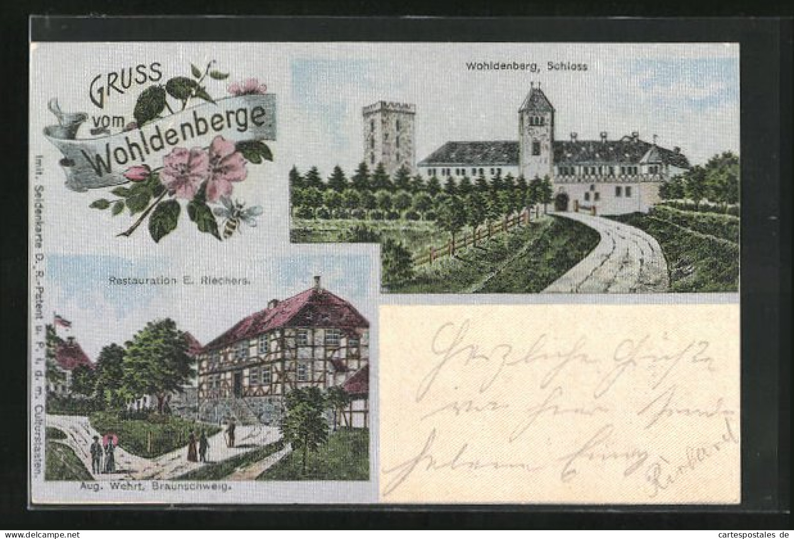 Seiden-Imitations-AK Wohldenberg, Restaurant E. Riechers, Schloss  - Sonstige & Ohne Zuordnung