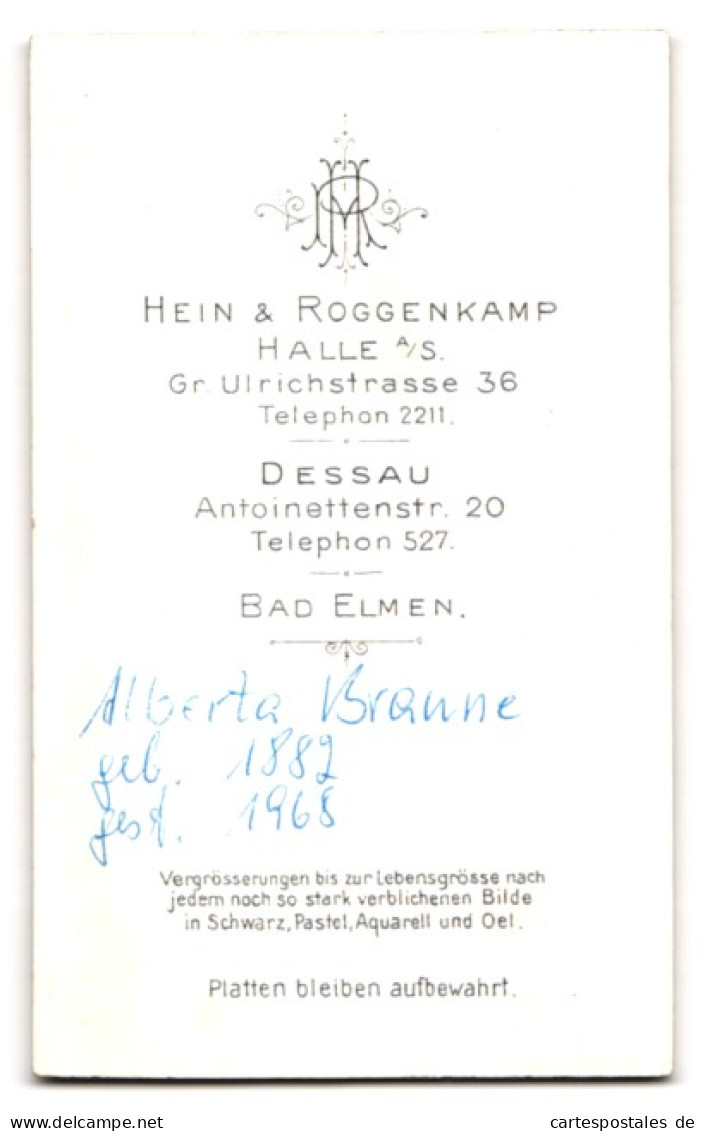 Fotografie Hein & Roggenkamp, Halle A /S., Gr. Ulrichstrasse 36, Portrait Junge Dame Im Eleganten Kleid  - Personnes Anonymes