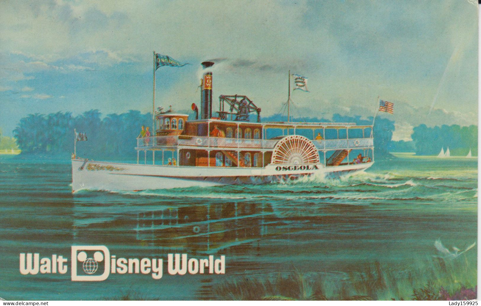 Cruising By Excursion Steamer Paddle Boat Style   Style Bateau à Aube  2 étages, ''Osgeola''   2 Scans - Disneyworld