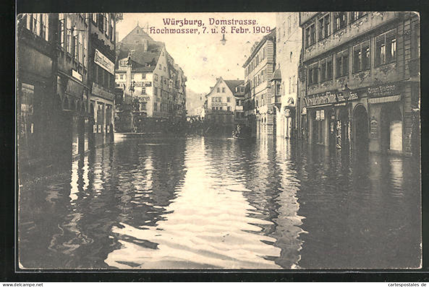 AK Würzburg, Hochwasser 1909, Domstrasse Mit Geschäften  - Inondations