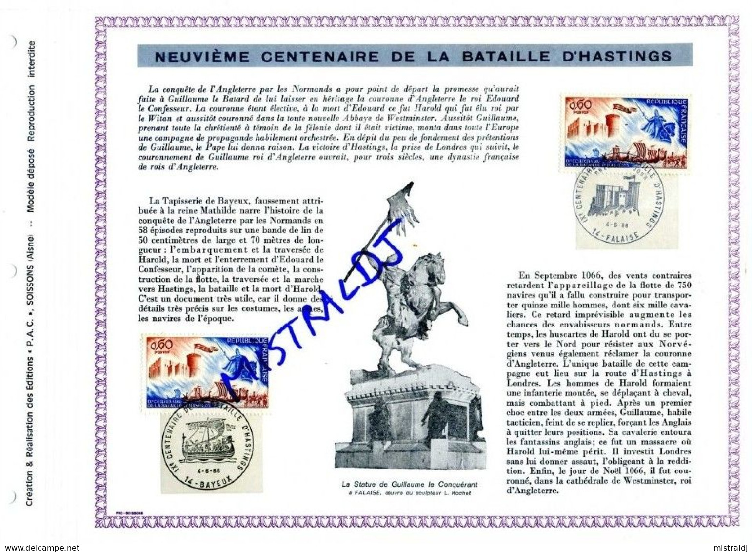 Rarissime Feuillet PAC (précurseur De CEF) De 1966 - NEUVIEME CENTENAIRE DE LA BATAILLE D'HASTINGS, 2 Timbres - 1960-1969