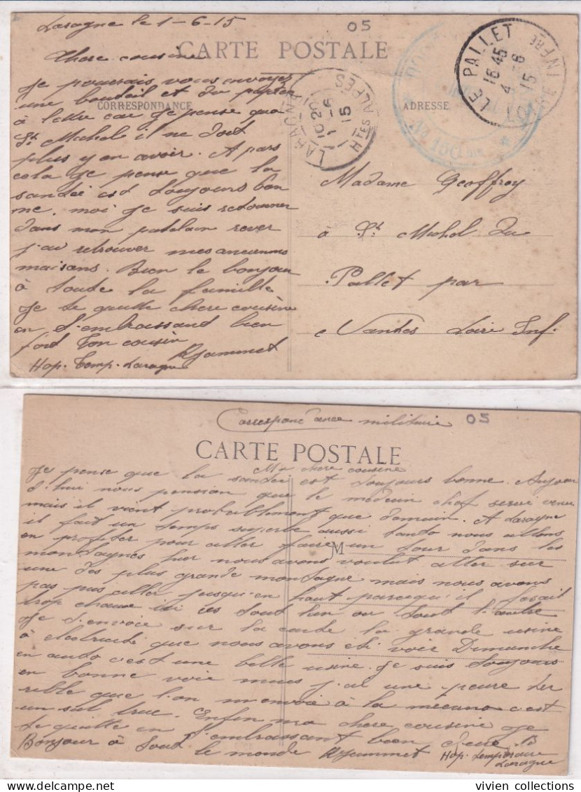 Laragne (05 Hautes Alpes) 1915 Tampon Hôpital Temporaire Municipal N°150 Bis 2 Cartes Je Suis Retourné Dans Mon Pantalon - WW I