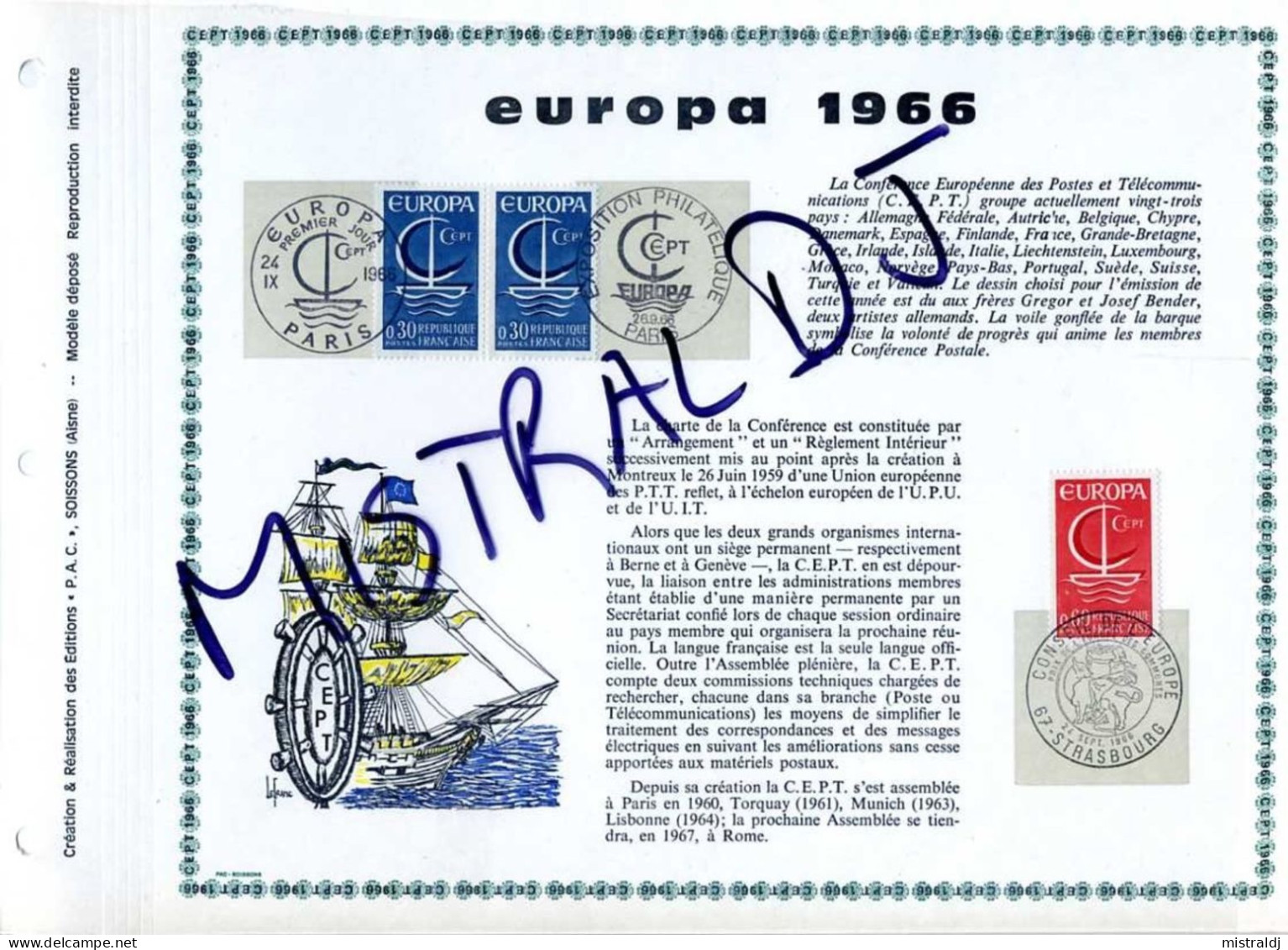 Rarissime Feuillet PAC (précurseur De CEF) De 1966 - EUROPA 1966, 2 Valeurs, 3 Timbres - 1960-1969