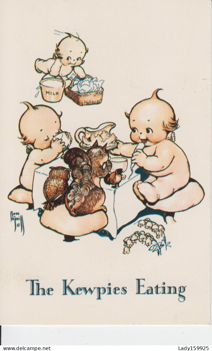 ''The Kewpies'' Eating  3 Babies Squirrel Milk Bird  Owl   Bébes écureuil, Hibou, Oiseau Lait Signé Rose O'neil 2 Scans - Children's Drawings