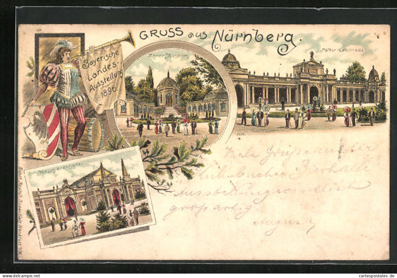 Lithographie Nürnberg, Bayerische Landes-Ausstellung 1896, Armee Museum, Maschinenhalle  - Expositions