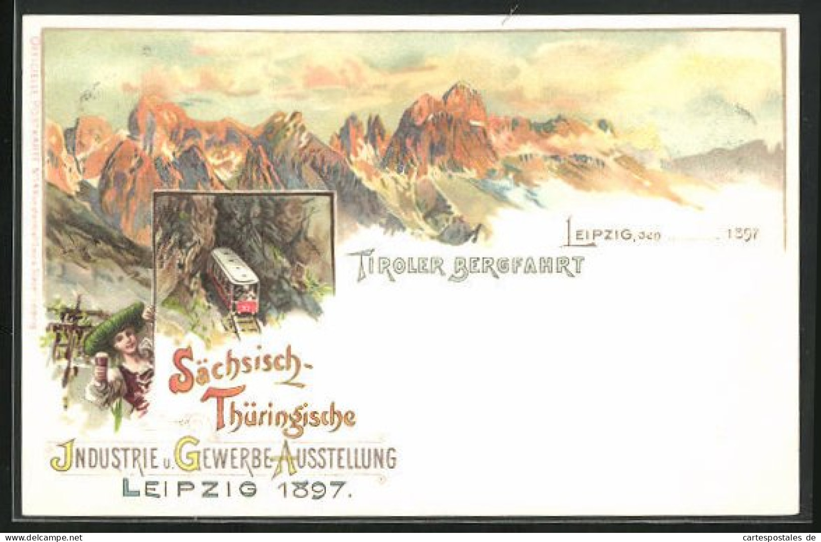 Lithographie Leipzig, Sächsisch Thüringische Industrie- & Gewerbe-Ausstellung 1897, Tiroler Bergfahrt  - Exhibitions