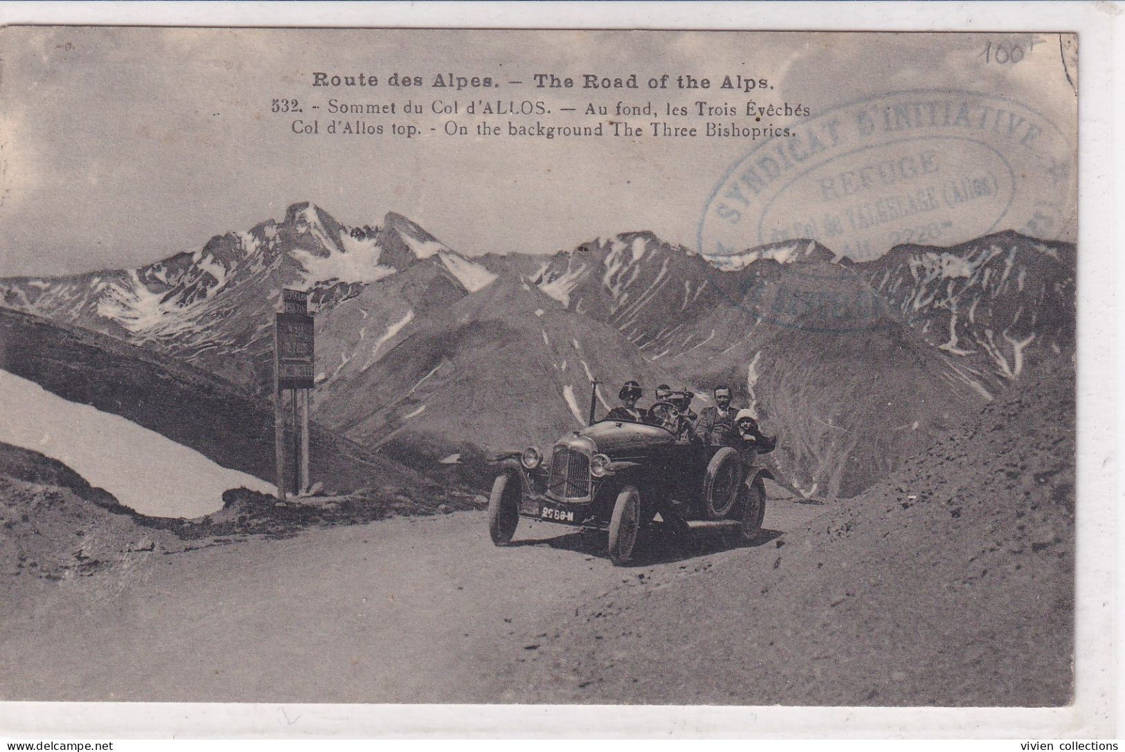 Sommet Du Col D'Allos (04 Alpes De Haute Provence) Avec Tampon Du Refuge Du Lac (2228 Mètres) En 1929 - Other & Unclassified